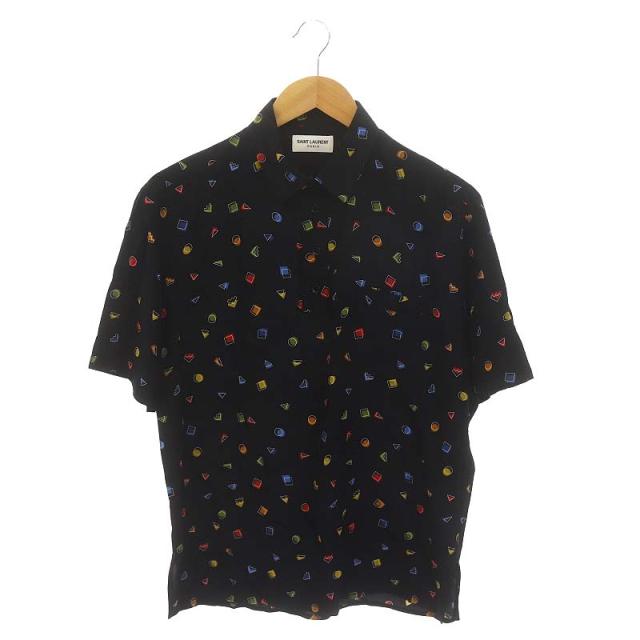【中古】サンローラン パリ 総柄シャツ 半袖 プルオーバー シルク 39 黒 ブラック マルチカラー /DO ■OSの通販は 18,104円