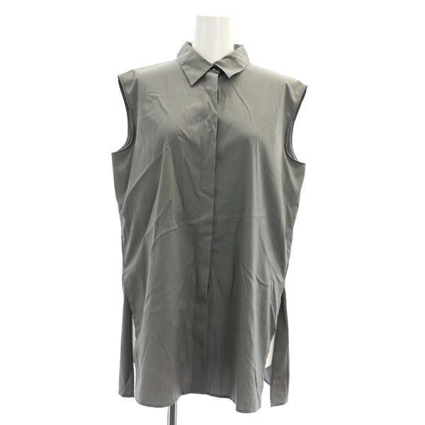 【中古】セオリー Theory 23SS Luxe A Line Shirt シャツ ノースリーブ ストレッチ 比翼ボタン Aライン S グレーの通販は