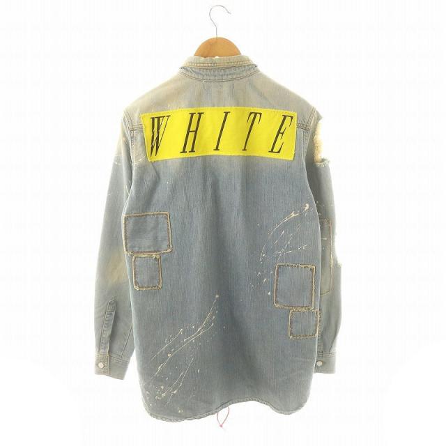 中古】オフホワイト OFF WHITE ダメージ加工デニムシャツジャケット