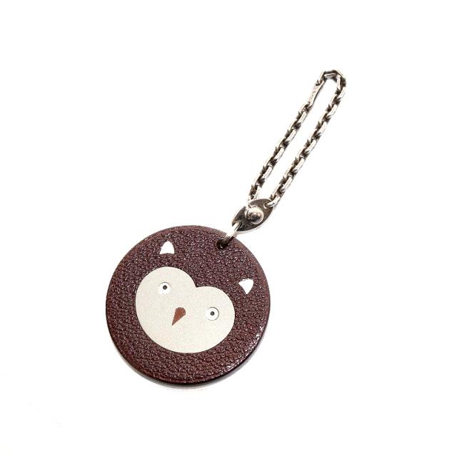 【中古】エルメス HERMES 梟 フクロウ バッグチャーム キーホルダー レザー 茶 ブラウン /AK1 ■OH レディースの通販は