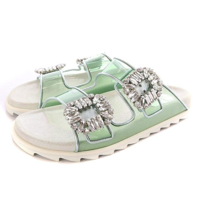 【中古】ロジェヴィヴィエ スライディー ヴィヴ クリア サンダル 37 24cm 白 緑 /SR14 レディースの通販は