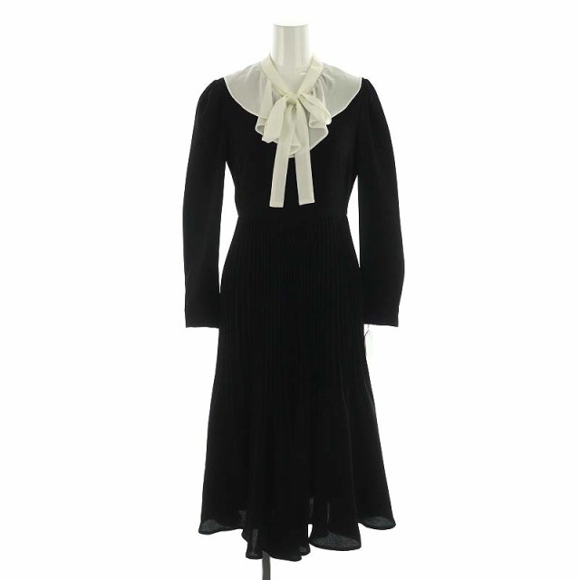【中古】未使用品 セルフォード 22AW ボウタイプリーツワンピース ロング 長袖 32 黒 ブラック /DO ■OSの通販は