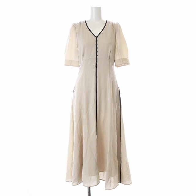 【中古】アプワイザーリッシェ 23AW 配色ラインレディワンピース ミモレ ロング 五分袖 0 XS ピンクベージュの通販は