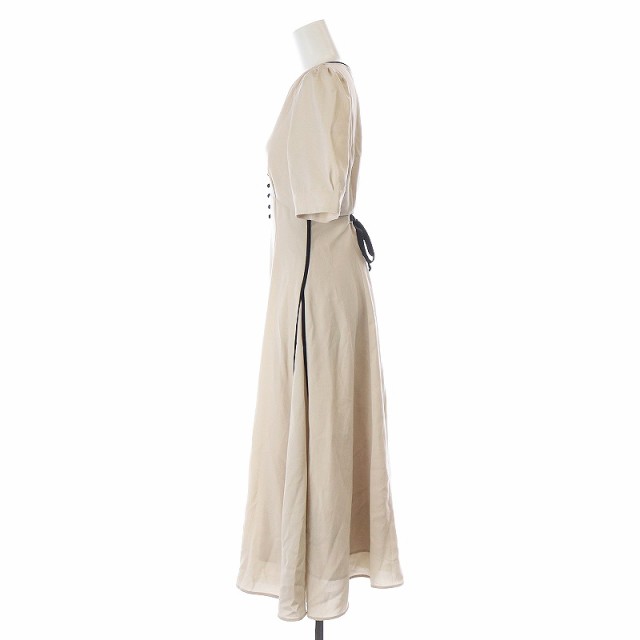 【中古】アプワイザーリッシェ 23AW 配色ラインレディワンピース ミモレ ロング 五分袖 0 XS ピンクベージュの通販は