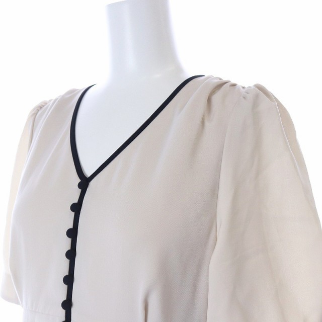 【中古】アプワイザーリッシェ 23AW 配色ラインレディワンピース ミモレ ロング 五分袖 0 XS ピンクベージュの通販は