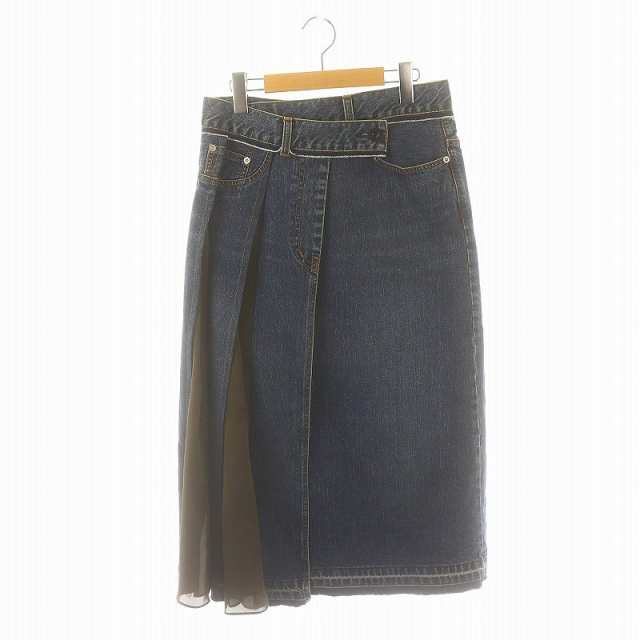 【中古】サカイ sacai 素材切り替え デニムスカート ロング丈 マキシ丈 コットン M 紺 ネイビー /YQ ■OS レディースの通販は