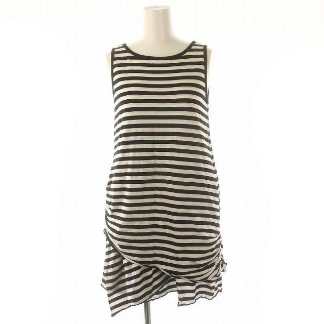 【中古】ナチュラルバイフォクシー ボンボンバルーン ボーダー ワンピース ミニ丈 ノースリーブ コットン混 38 M 白 黒の通販は