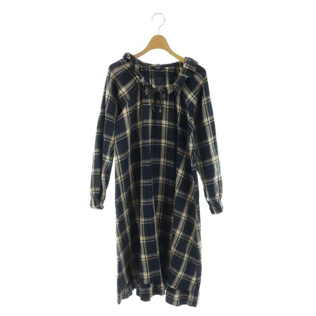 【中古】ピンクハウス チェック フリル ワンピース ロング ミモレ丈 長袖 緑 紺 アイボリー /MI ■OS レディースの通販は 9,300円