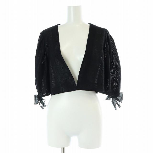 【中古】エムズグレイシー M'S GRACY 22年製 メッシュ ボレロ カーディガン ショート丈 五分袖 Vネック 40 L 黒の通販は 5,400円