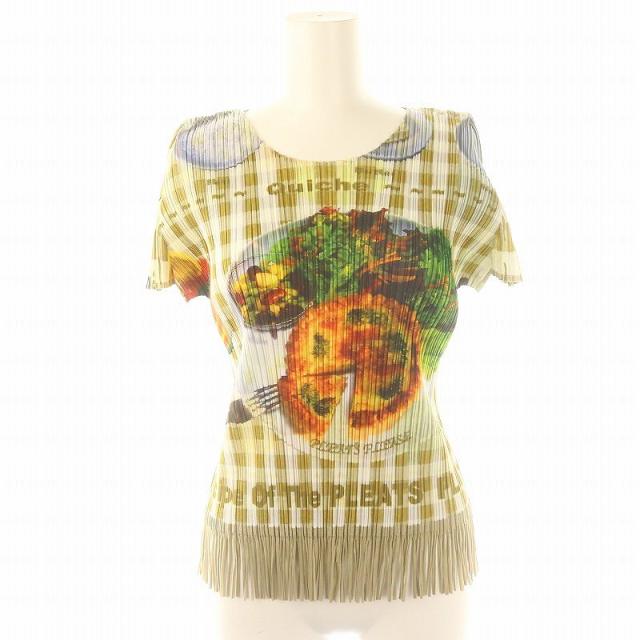 【中古】プリーツプリーズ イッセイミヤケ キッシュ柄 転写 フリンジ カットソー 半袖 3 マルチカラー レディースの通販は