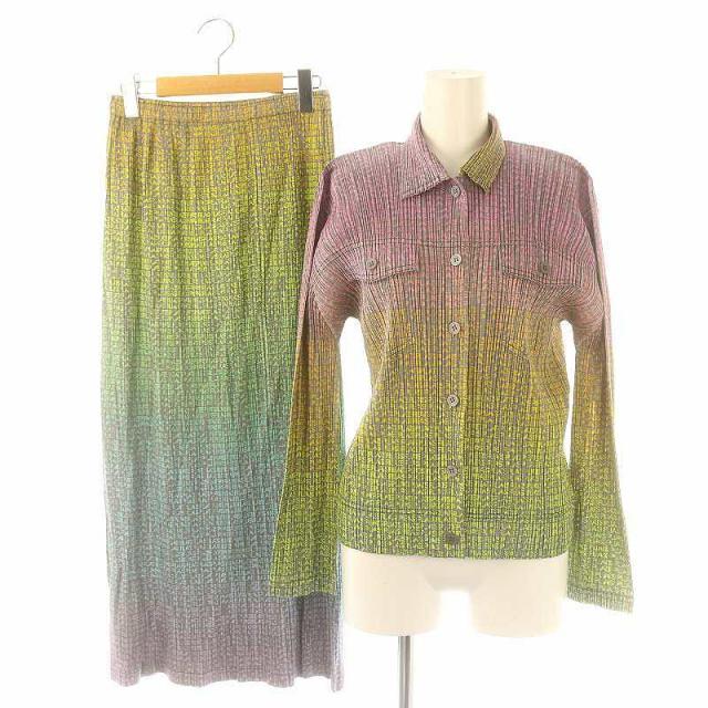 【中古】プリーツプリーズ ジャケット カットソー 半袖 プリーツスカート ロング ミモレ 総ロゴ グラデーション 3 5の通販は 41,470円