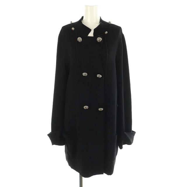 【中古】フォクシー クロスボタン ニットコート ミドル丈 ウール 40 黒 ブラック 26211 /MI ■OS レディース