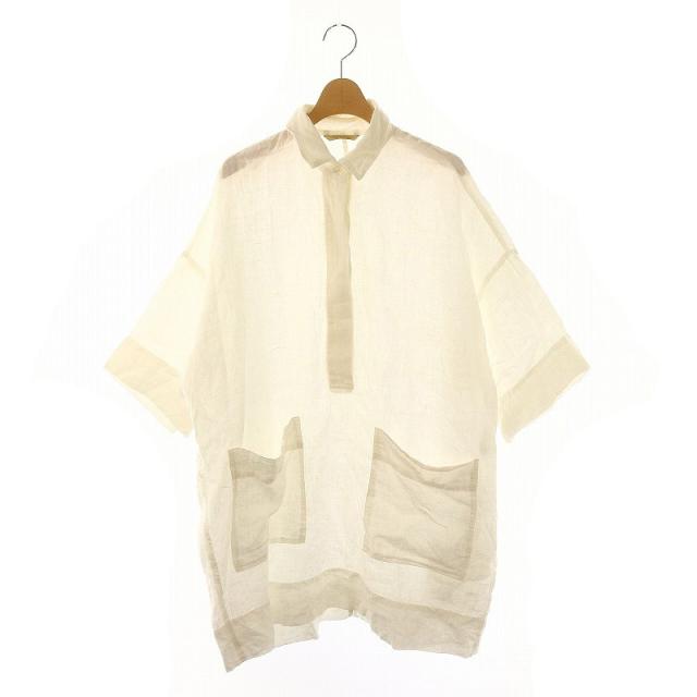 【中古】カレンソロジー Curensology Vネックリネンチュニック ブラウス シャツ 七分袖 F 白 ホワイト /YQ ■OSの通販は 6,200円