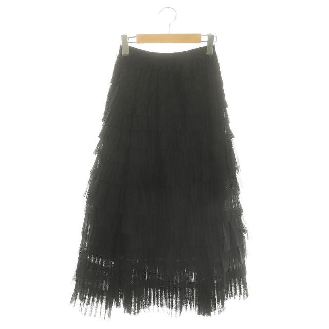 【中古】スナイデル SNIDEL 24SS ランダムチュールティアードスカート ロング丈 マキシ丈 0 S 黒 ブラック /YQ ■OS レディースの通販は
