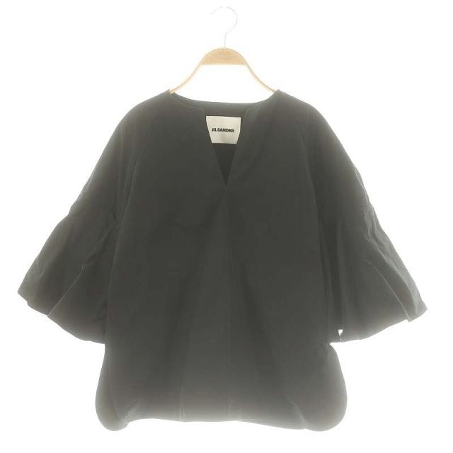 【中古】ジルサンダー JIL SANDER フレアスリーブ ブラウス プルオーバー 七分袖 キーネック 32 黒 レディースの通販は