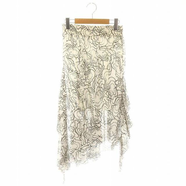 【中古】ヴィヴィアンタム VIVIENNE TAM フレアスカート フリル 総柄 ミモレロング38 M 白 ホワイト 黒 ブラックの通販は