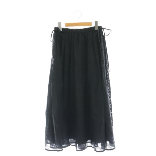 【中古】ドゥロワー 24SS SPRING Wギャザーチェックスカート ロング ドロスト 薄手 38 黒 ブラック レディースの通販は