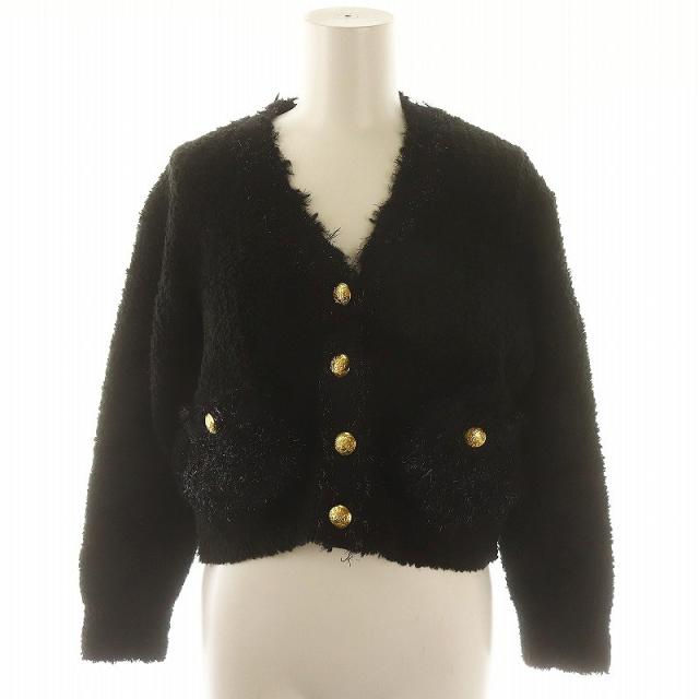 【中古】グレースコンチネンタル GRACE CONTINENTAL 23AW フラフィーショートニットカーディガン 長袖 36 黒 ブラックの通販は 5,400円