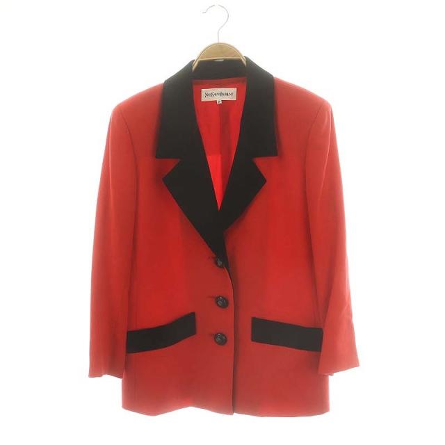 【中古】イヴサンローラン ウール バイカラー テーラードジャケット ブレザー シングル 36 S 赤 レッド 黒の通販は 10,000円
