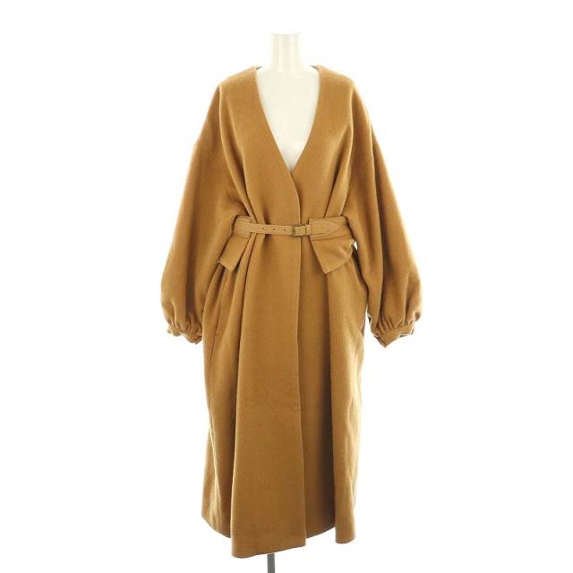 【中古】アメリヴィンテージ 2WAY NO COLLAR BELT COAT ノーカラーコート ロング ベルト付き S ベージュ レディースの通販は 5,848円