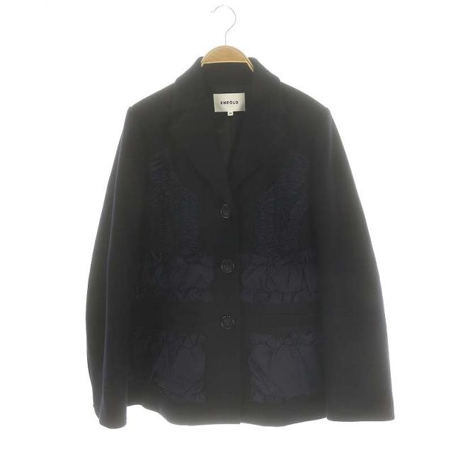 【中古】エンフォルド ENFOLD 24AW DECORATIVE JACKET テーラードジャケット 3B フリル 総裏地 38 紺 レディースの通販は