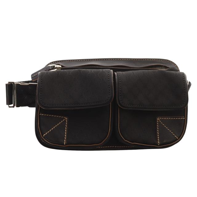 【中古】セリーヌ CELINE マカダム柄 キャンバス レザー ボディバッグ 黒 ブラック /SR22 ■OH レディースの通販は