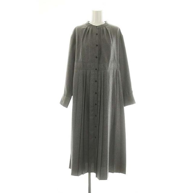 【中古】レイビームス Ray Beams ヘリンボーン プリーツ キリカエ ワンピース ロング 長袖 グレー レディースの通販は 5,900円