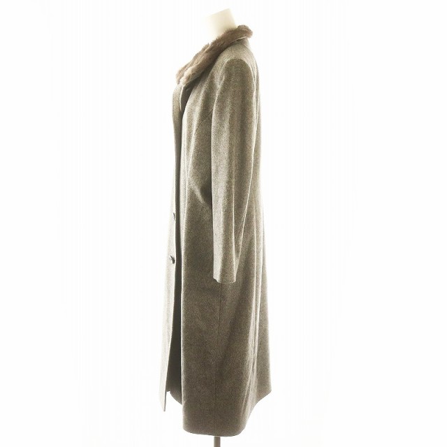 【中古】レリアン Leilian カシミヤ ウール ミンクファー コート アウター ロング 11 グレー /HK ■OS レディースの通販は