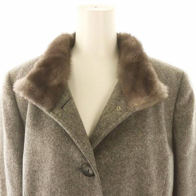 【中古】レリアン Leilian カシミヤ ウール ミンクファー コート アウター ロング 11 グレー /HK ■OS レディースの通販は