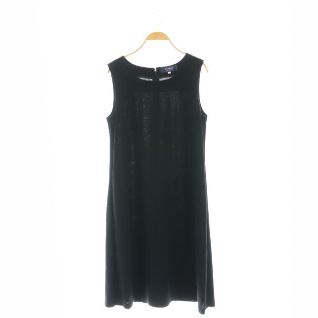 【中古】エムズグレイシー ロゴグログランジップノースリーブワンピース ロング ストレッチ ボートネック 40 L 黒の通販は