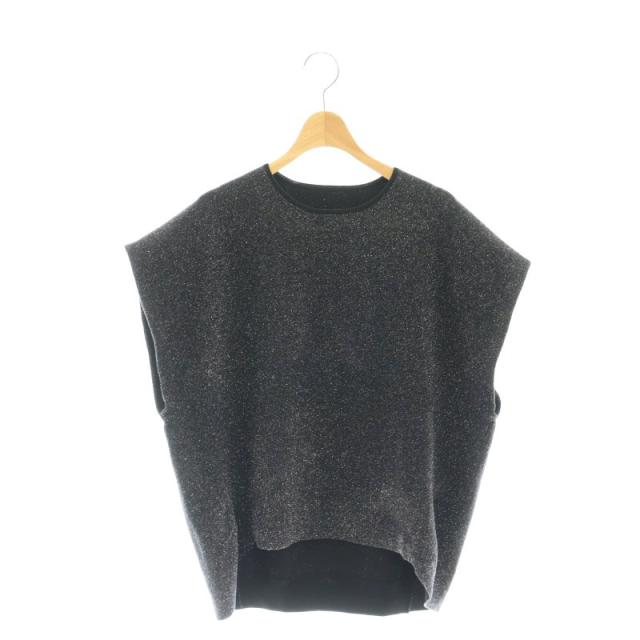 アドーア ADORE 23AW フィルムラメニットトップス セーター 半袖 フレンチスリーブ 38 黒 ブラック /ES ■OS レディース 中古】アドーア 23AW フィルムラメニットトップス セーター 半袖