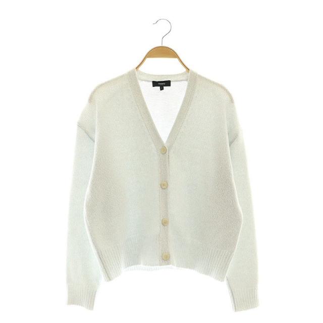 【中古】セオリー 23AW FELTED MOULINE CROPPED LS CARDI カーディガン ニット 長袖 カシミヤ混 S ライトブルーの通販は 5,400円