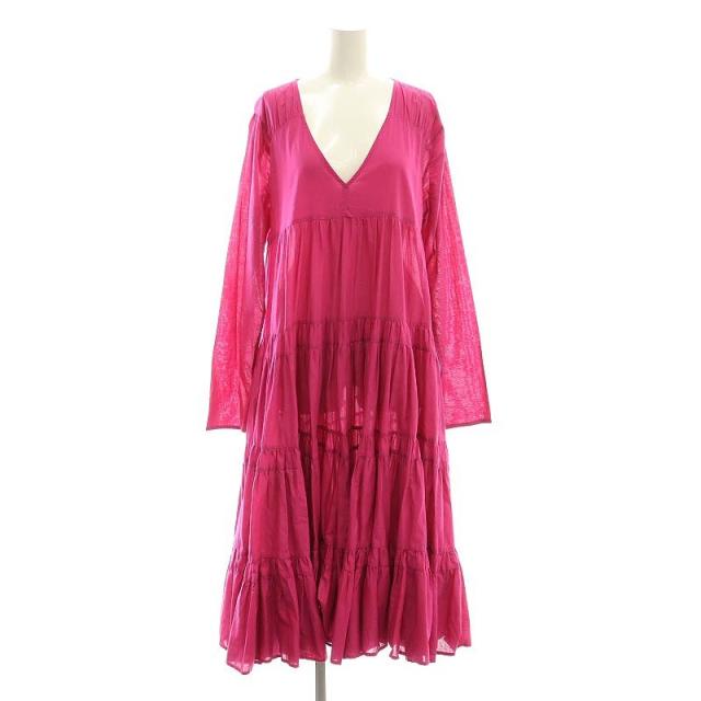 【中古】マーレット Merlette 長袖 ティアード ワンピース ロング Vネック M ピンク /HK ■OS レディース