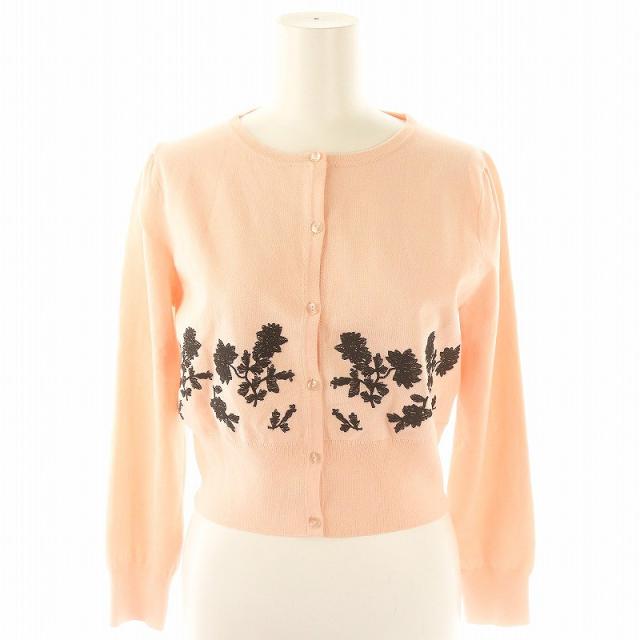 【中古】未使用品 トッカ タグ付き ラヴィアンローズ ニットカーディガン クルーネック 長袖 フラワー 花柄 刺繍 S