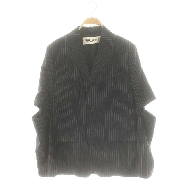 【中古】アンスクリア Wool Gabadine Short Sleeve Jacket ジャケット テーラード 3B ミドル丈 ストライプの通販は