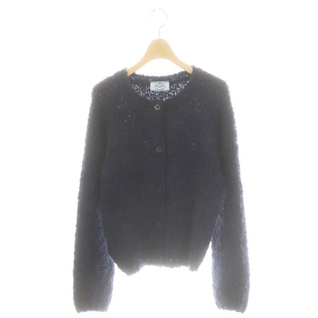 【中古】プラダ PRADA モヘヤカシミヤブレンドクルーネックカーディガン ニット ブークレ 長袖 42 紺 ネイビー P25G83の通販は