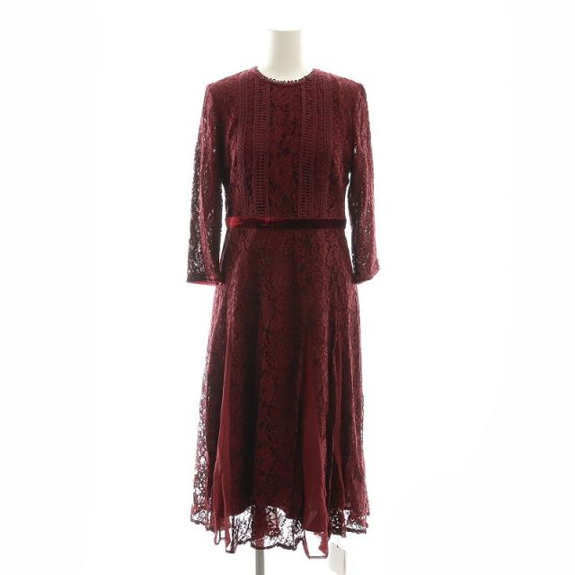 【中古】アプワイザーリュクス Apuweiser Luxe レース接ぎデザインワンピース 七分袖 ロング 1 ボルドーの通販は 5,264円