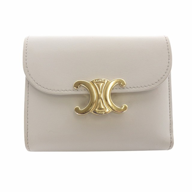 【中古】セリーヌ CELINE 23年 トリオンフ コンパクトウォレット 二つ折り財布 ライトグレー /SR33 ■OH レディースの通販は