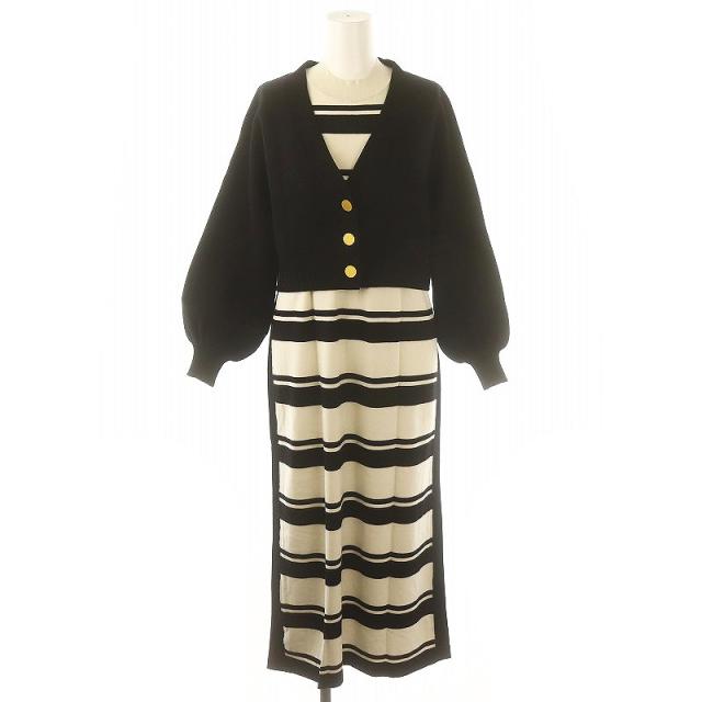 【中古】ダイアグラム グレースコンチネンタル ニットワンピース カーディガン 長袖 ロング丈 ノースリーブ  S 黒 白 の通販は 5,200円