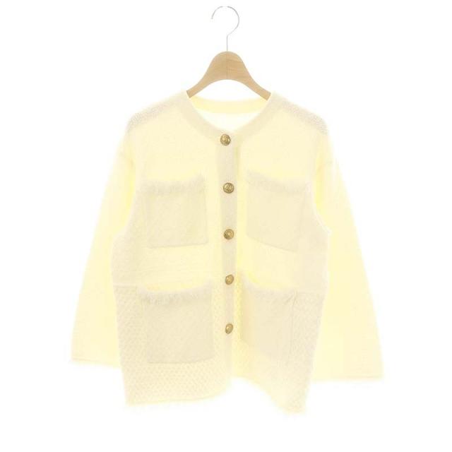 【中古】アルページュストーリー Arpege story 22SS ニットジャケット ノーカラー フリンジ 金ボタン 2 オフホワイトの通販は 4,784円