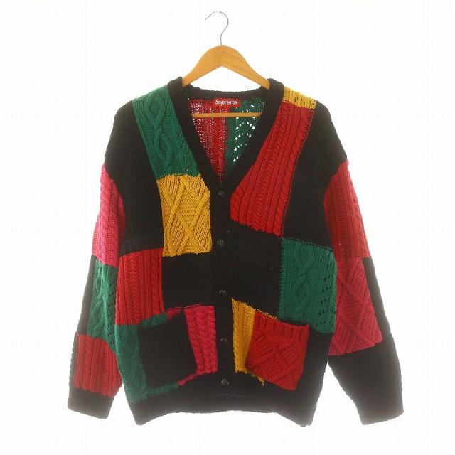 【中古】シュプリーム 23AW Patchwork Cable Knit Cardigan ニットカーディガン 長袖 Vネック M マルチカラー