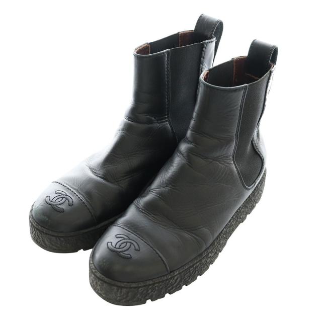 中古】シャネル CHANEL サイドゴアブーツ ラウンドトゥ ココ