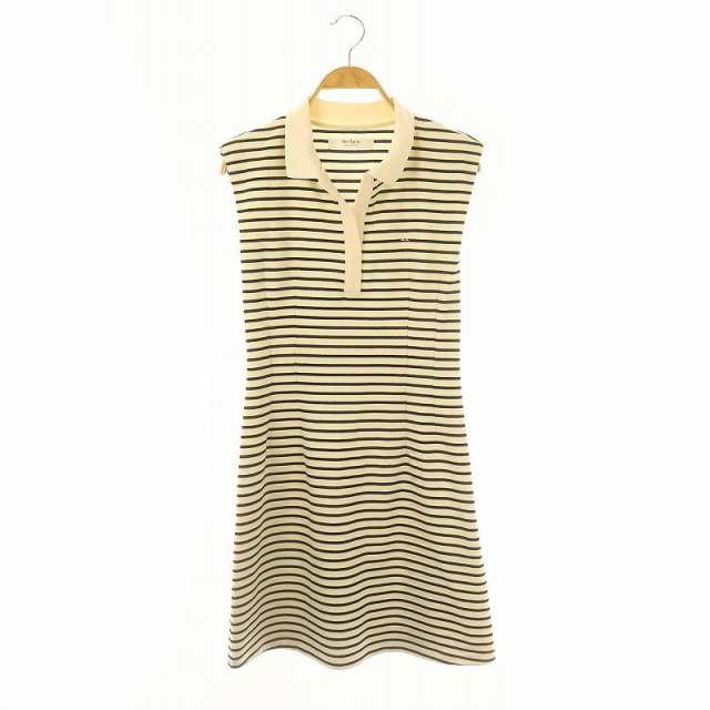 【中古】ハーリップトゥ French Sleeve Polo Mini Dress ワンピース 膝丈 ボーダー フレンチスリーブ M オフホワイトの通販は
