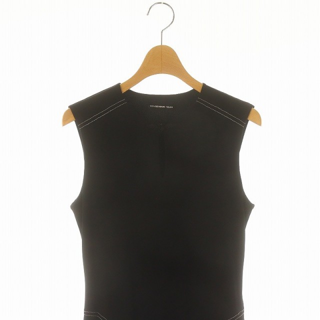 【中古】ヴィヴィアンタム VIVIENNE TAM パワーネット チャイナ風 ノースリーブワンピース ロング 38 黒 レディースの通販は