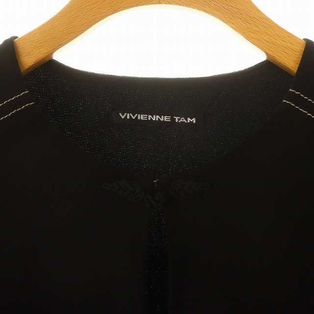 【中古】ヴィヴィアンタム VIVIENNE TAM パワーネット チャイナ風 ノースリーブワンピース ロング 38 黒 レディースの通販は