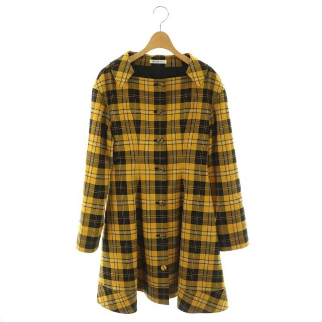 【中古】アディアム ADEAM 23年 チェック フィットアンドフレア ワンピース ひざ丈 長袖 0 XS 黒 ブラック 黄の通販は