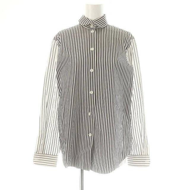 【中古】セリーヌ フィービー期 切り替えストライプシャツ 長袖 チュニック丈 34 黒 白 ブラック ホワイト レディース