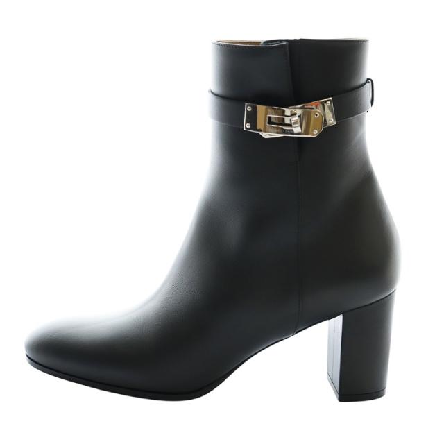 【中古】エルメス ショートブーツ サンジェルマン チャンキーヒール レザー 38 24.5cm 黒 H182102Z 02365の通販は