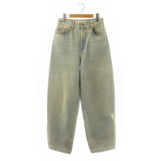 【中古】オフホワイト デニムパンツ ジーンズ テーパード ジッパーフライ ダメージ加工 27 ライトブルーの通販は