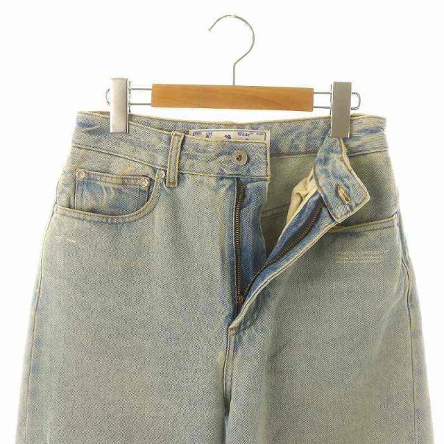 【中古】オフホワイト デニムパンツ ジーンズ テーパード ジッパーフライ ダメージ加工 27 ライトブルーの通販は